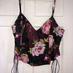 ASOS floral crop top with boning and ties on side
